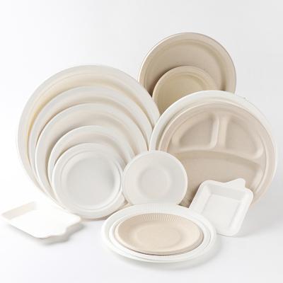 China Biodegradable Disposable Compostable Dish Heavy Natural Round Dish Degradable Paper Plate for sale