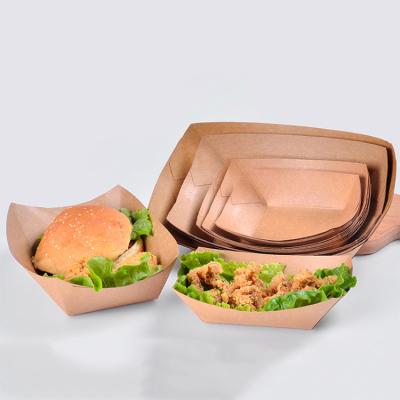 China Biodegradable Disposable Food Packaging Container Barbecue Snacks French Fries Wrapping Paper Boat Tray Without Lid for sale