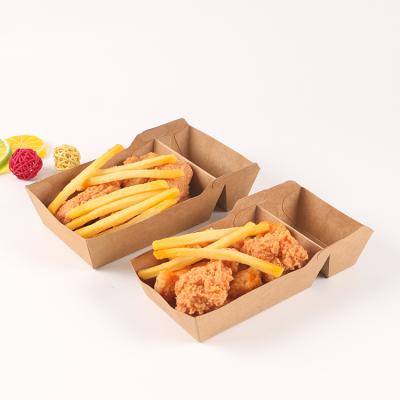 China Custom Biodegradable Paper Lunch Boxes 2 Compartment Disposable Wrapping Paper Boat Tray For Snack for sale