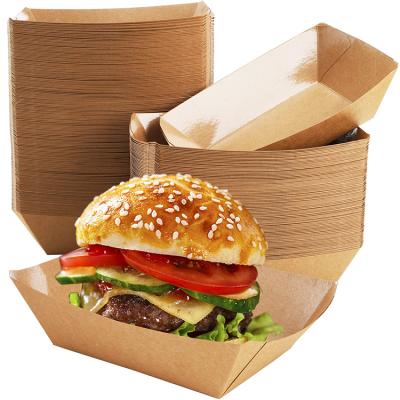 China Environmentally Friendly Recyclable Biodegradable Oil Proof Food Kraft Paper Brown Tray Fries Burger for sale