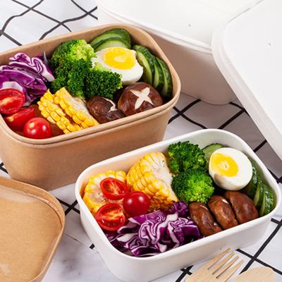 China Disposable Eco Friendly Take Out Rectangular Disposable Salad Square Wrapping Paper Bowls With PET Lid for sale