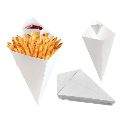 China White Paper Disposable French Fries Snack Open Cones With Side Dip Container Compartment for sale