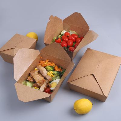 China Disposable Bento Box Kraft Paper Lunch Disposable Pasta Snack Packing Box Salad Takeout Box for sale