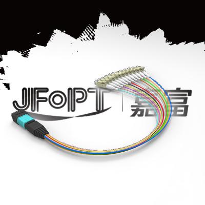 China Wholesale SM mm OM3 12cores of LSZH JFOPT MPO-LC top quality fiber patch cord 0.5 meters mpo patch cord 0.9mm for sale