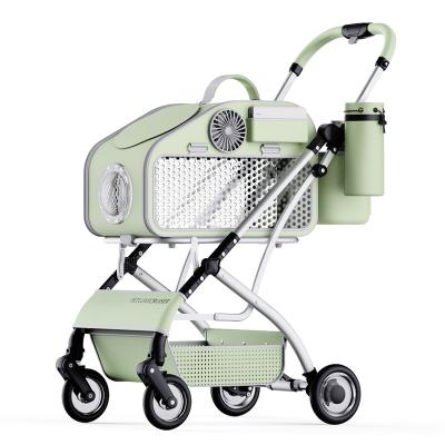 China Luxury Foldable Small Animals Pet Carts Our Wheels Cat Pet Carrier Japan Pet Stroller For Cat And Dog With Cooling Function for sale