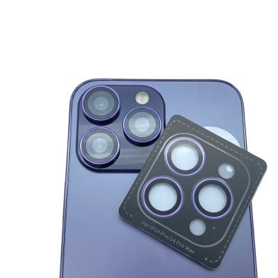 China With Customized CD Texture 3D 9H Tempered Glass Camera Lens Purple Protective Positioner For iPhone 14 Pro Max for sale