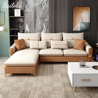 China Wooden Leather Sofa Sectional Living Room Sofa (Other) Nordic Style Adjustable Modular Modern Furniture for sale