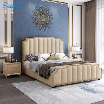 China Storable Cheap Solid Wood Bed Room Furniture Bedroom Double King Size Leather Beds for sale