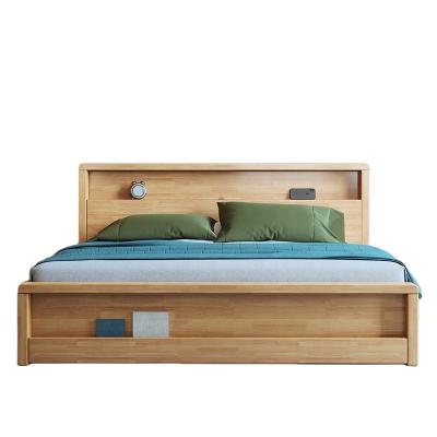 China Durable Nordic Bedroom Furniture Set Modern Solid Rubber Wood Bed Bed With Large Storage for sale