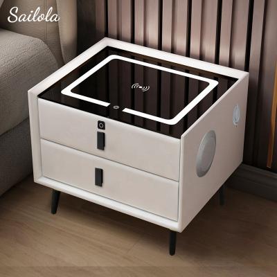 China Multifunctional Furniture Radio Pine Wood Frame Bedroom Nightstands Filler White Wooden Bedside Table for sale