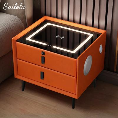 China Wholesale Pine Wood Frame Bedroom Smart Radio Charging Home Luxury Nightstand Modern Bedside Tables for sale