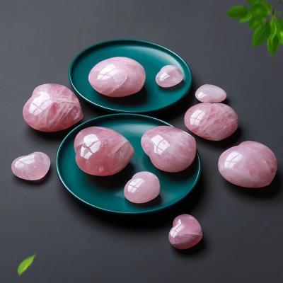 China China Healing Crystal Natural Rose Quartz Heart Stone Love Carved Palm Worry Stone Chakra Reiki Balancing for sale