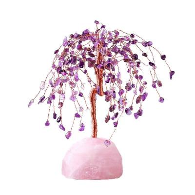 China Hot China Rose Quartz Gemstone Money Tree Feng Shui Bonsai Mystical Chakra Balancing Reiki Healing Crystal Handcrafted for sale