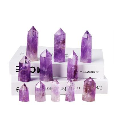 China China Healing Amethyst Crystal Wands 6 Point Faceted Crystal Wand Polished Tumbled Stones Natural Simple For Reiki Chakra Meditation for sale