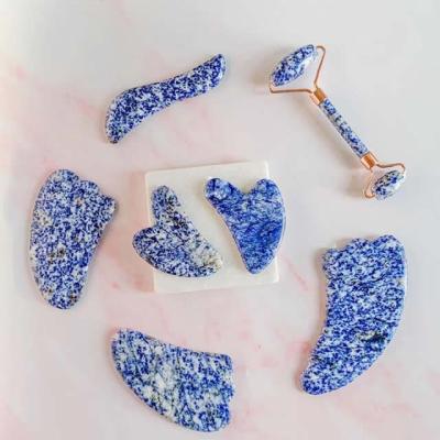 China Hot Blue China Sodalite Crystal Stone Massage Roller Facial Massager for sale