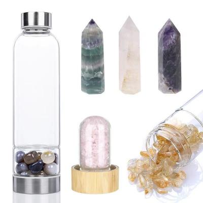 China Europe Rose Quartz Crystal Hot Water Bottle with Changeable Gemstone Infused Elixir Natural Wellness Healing Stone Energy for sale