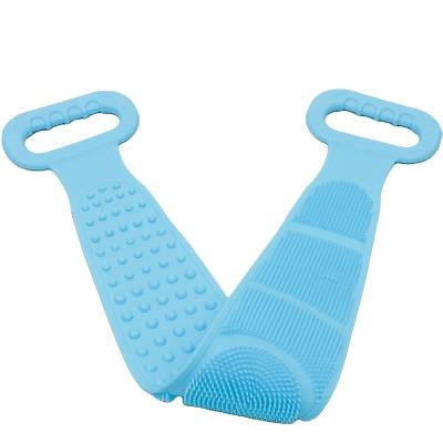 China Creative Long Handle Body Wash Scrubber Double Sides Washing Belt Silicone Bath Towel for sale