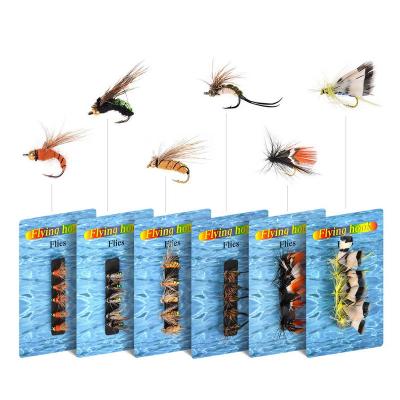 China Feather 55pcs Feather Fly Fishing Hooks Horse Mouth Simulation Hard Bait Fish Hook Fly Fishing Tackle Wholesale Flies Lures for sale