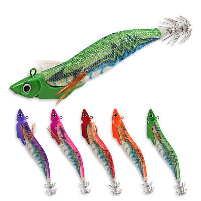 China ABS Plastic 13.4cm 38.5g Luminous Wooden Shrimp Wobbler Soft Egi Squid Hook Jig Cuttlefish Octopus Sea Fishing Lure Bait for sale