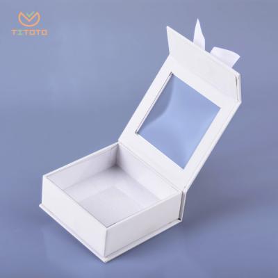 China Recycled Materials Wholesale Custom Logo Packaging White Square Rigid Paper Cardboard Luxury Candle Box For Gift With Clear Window for sale