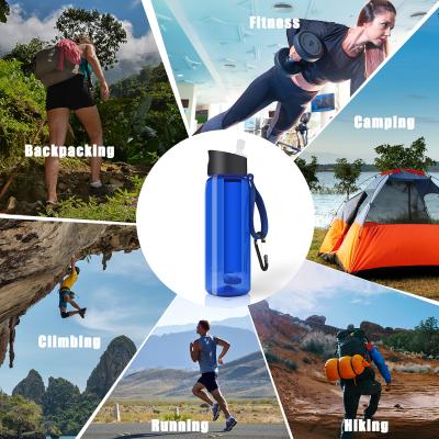 China Outdoor Emergency Water Purifier with Built-in Filter Straw for Travel, Camping, Hiking Custom Logo Water Filter Bottle for sale