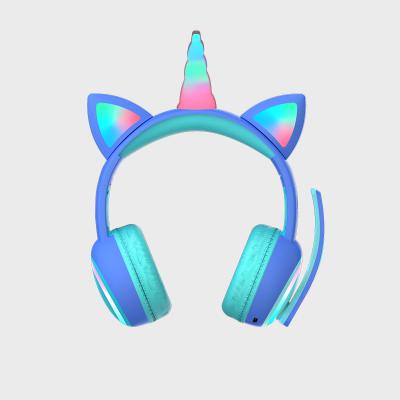 China Unicorn Cat Ear Design and RGB LED Light Unicorn Cat Ear Kids Headphones Wired with Microphone Music Computer Mobile Phone Gaming Headset Kids for sale