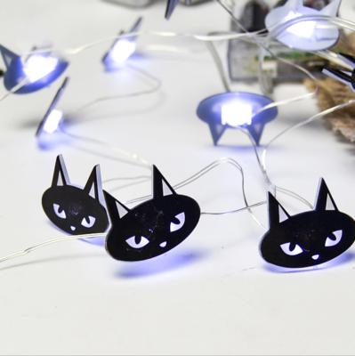 China 2021 New Halloween Party Decoration Battery Operated 80 Cat Shaped Led Fairy Light Black Copper Wiring for sale