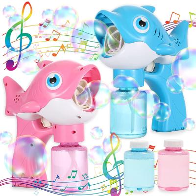 China 2pcs Plastic Baby Shark Bubble Gun Music Animal Bubble Machine For Toddlers With Solution for sale