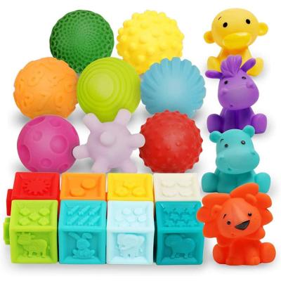 China 20-Pieces Toddlers Activity Toy Soft Sensory Stacking Animal Eco-friendly Material Baby Blocks Balls and Friends Set for sale