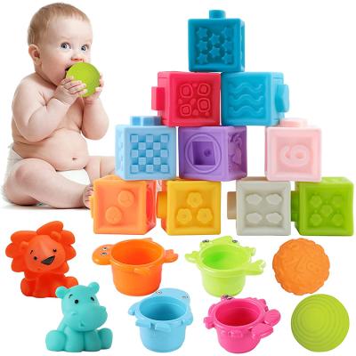 China Bath 2021 Eco-friendly Material Amazon Baby Toy Set 10 Pcs Durable Animals Shapes Textures Baby Stacking Blocks for sale