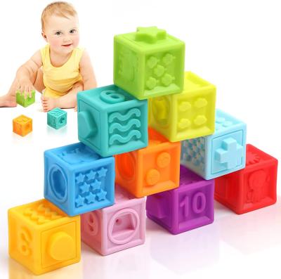 China Eco-Friendly Material Food Grade Silicone Baby Teether Numbers, Animals And Textures Building Blocks Toy Baby Early Education Aids for sale