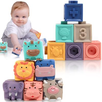 China Eco-Friendly Material 12 Pcs Month 6-12 Month Baby Teether Toys Soft Baby Building Block Sensory Toys for sale