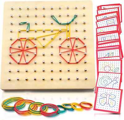 China Geo Eco-friendly Material Wooden Board 10 x 10 Graphic Educational Math Toys With Rubber Link And Cards for sale