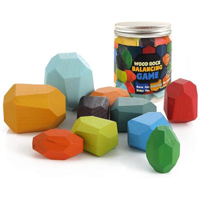 China Montessori Eco-friendly Material Wooden Stones Stacker Toy Balancing Blocks Set Small Balance Stacking Blocks for sale