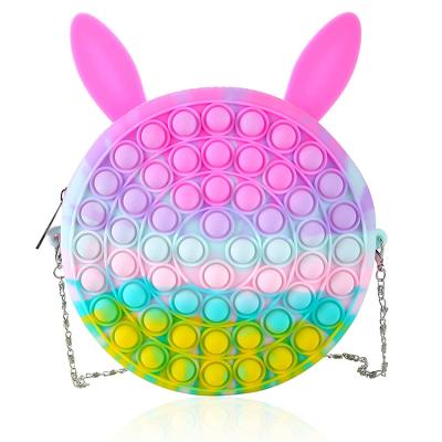 China Eco-friendly Material Decompression Push Sensory Bubble Stir Toy Stress Relief Popper Shoulder Bag For Girls Kids for sale