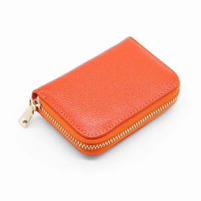 China Vintage RFID Blocking Genuine Leather Credit Card Wallet, Zipper Card Case Holder For Men Women for sale