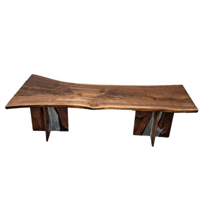 China Industrial Natural Environmental Protection And Vintage Living Edge Wood Top Dining Table With Iron Legs for sale