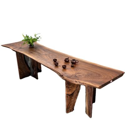 China New design long high vintage natural industrial walnut color restaurant environmental protection slab desk wood table for sale