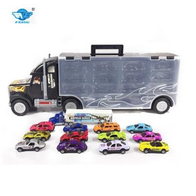 China Toy Big Truck Diecast Transport Toy Include 13 Pcs Diecast Cars For Boys And Girls for sale