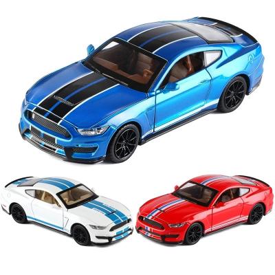 China Diecast Toy 1:32 Shelby GT350 Die Cast Car Model Toy For Kids 15cm Pull Back Metal Simulation Roadster With Sound/Light Alloy Toys for sale