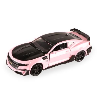 China Diecast Toy 1:32 Chevrolet Camaro Die Cast Car Model Toy For Kids 16cm Simulation Bumble Bee Metal Car Pink Color With Sound/Light/Gifts for sale