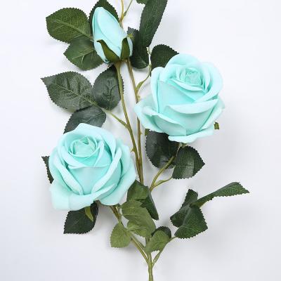 China Natural Colored Touch Bract 3 Core Rose Artifical Flower Rose For Main Decoration for sale