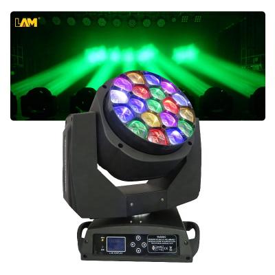 China Zoom Wash Head Event Bar Party Moving Stage Lighting Powercon Lyre Dmx Led Big Bee 19x15w Eye Zoom Rgbw Led Moving Head Light for sale