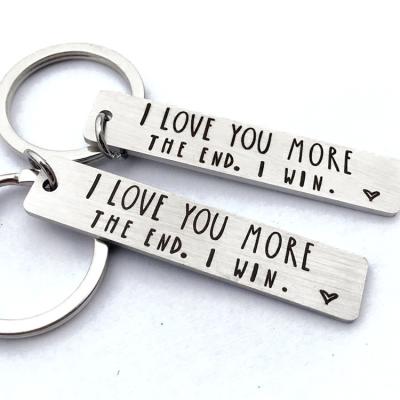 China Portable In Amazon Stock Valentine's Day Hot Selling Gift I Love You More End Stainless Steel Key Chain for sale