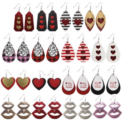 China FASHIONABLE Valentine's Day PU Valentine Earring Heart Earrings Teardrop Faux Leather for sale