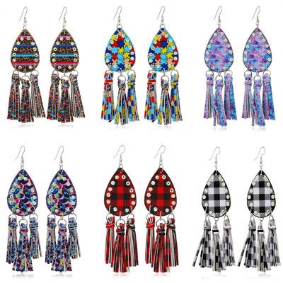 China FASHIONABLE Boho Earrings Tassel Leather Earring Fringe Suede Bohemian Women Longs Soft Turquoise Feather Set for sale