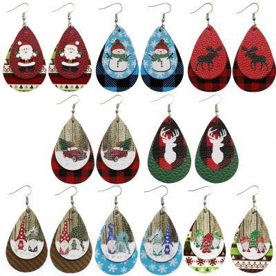 China Doc. TRENDY Leather Leopard Gnomes Santa Clause Tear Drop Earrings Pu Earring Christmas Promotion Gift Faux Leather for sale