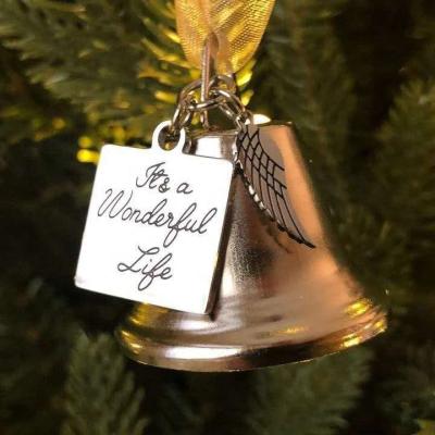 China Christmas Decoration Supplies It's A Wonderful Life Inspired Angel Christmas Bell Ornament with Stainless Steel Hanging Angel Wing Charm Christmas Ornament for sale