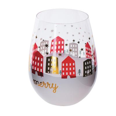 China Factory Wholesale Transparent Customize Stemless Christmas Handpainting Wine Glass Party Festival for sale