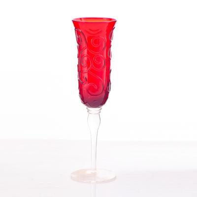 China Hot Selling Classic Transport Wholesale Embossed Colors Flute Champagne Customize Wine Glass for sale